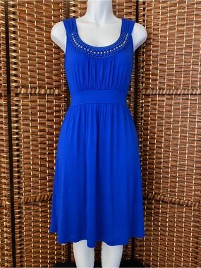 Soprano Royal Blue Embellished Sleeveless Dress Size L Made in USA